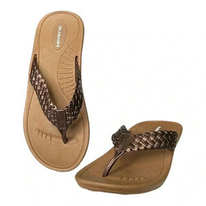 OKABASHI Baha Toffee/Copper Flip Flop Sandal Braided Look Strap sz S